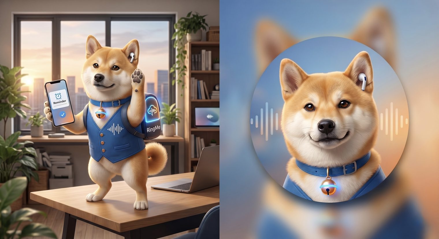 響我 RingMe 吉祥物柴犬 RingDog 拿著電話
